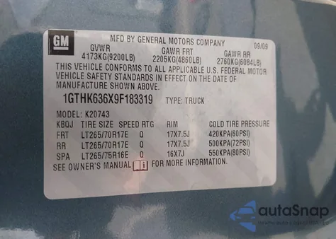 2009 GMC Sierra K2500 Slt из США, поврежденный, VIN 1GTHK636X9F183319